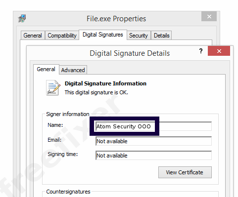 Screenshot of the Atom Security OOO certificate
